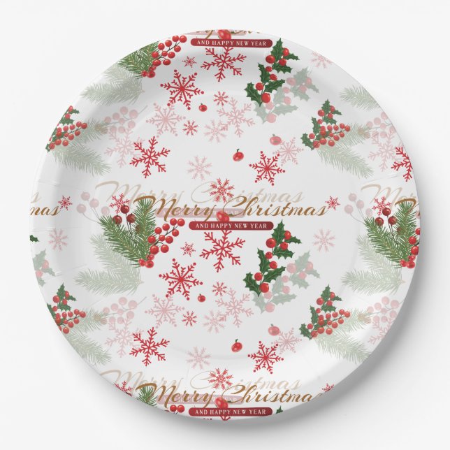 Elegant and Simple Christmas Pattern Paper Plate (Front)