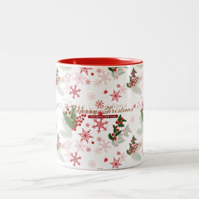 Elegant and Simple Christmas Pattern Two-Tone Coffee Mug (Center)