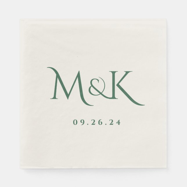 Elegant and Simple Emerald Green Wedding Monogram Napkin (Front)
