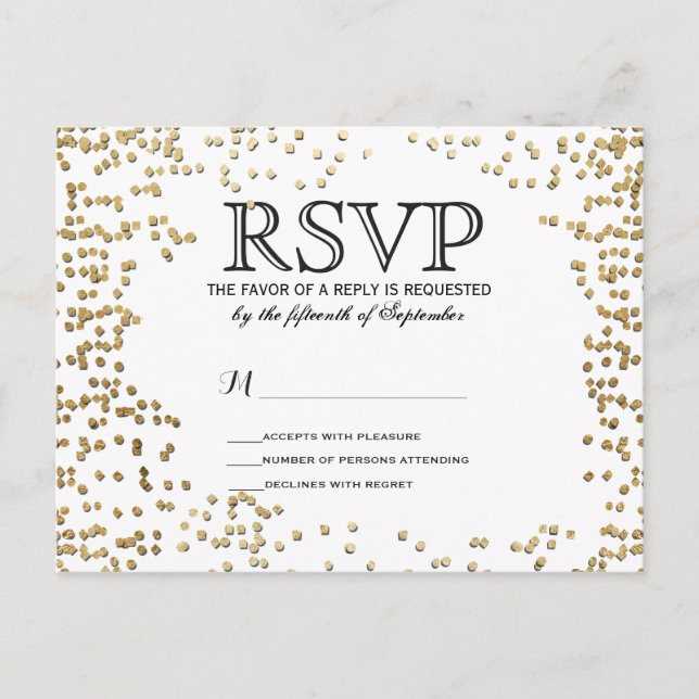 Elegant and Simple Faux Gold Confetti Invitation Postcard (Front)