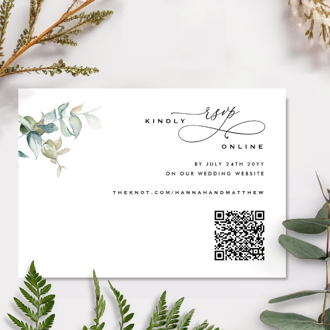 Elegant and Simple, Greenery Wedding QR Code RSVP Enclosure Card (Creator Uploaded)