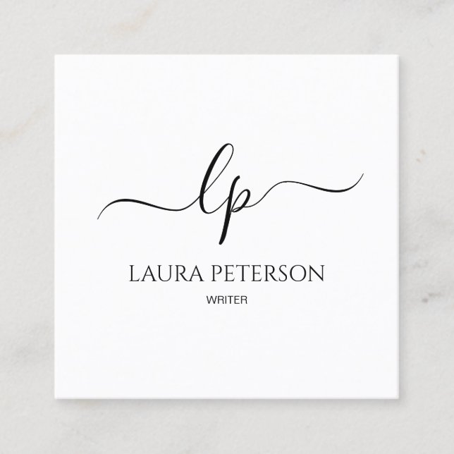Elegant and simple handwritten script calligraphy square business card (Front)