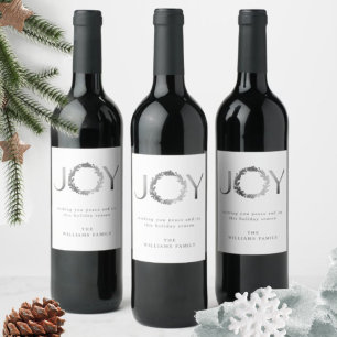 Elegant and Simple "JOY" Silver Foil Holiday Wine Wine Label