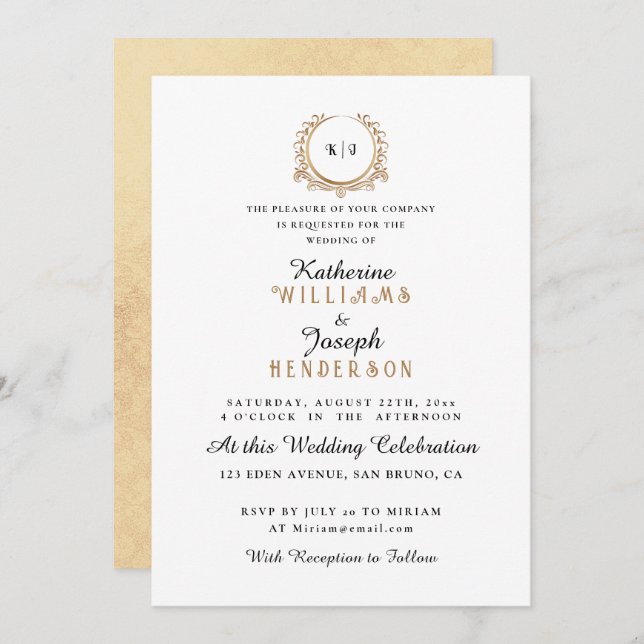 Elegant and simple Marriage Monogram Wedding Invitation (Front/Back)