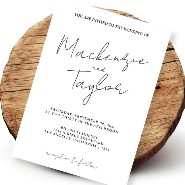 Elegant and Simple Minimalist Script Invitation (Elegant and Simple Minimalist Script Invitation by Ricaso. Classic wedding invites add own text)
