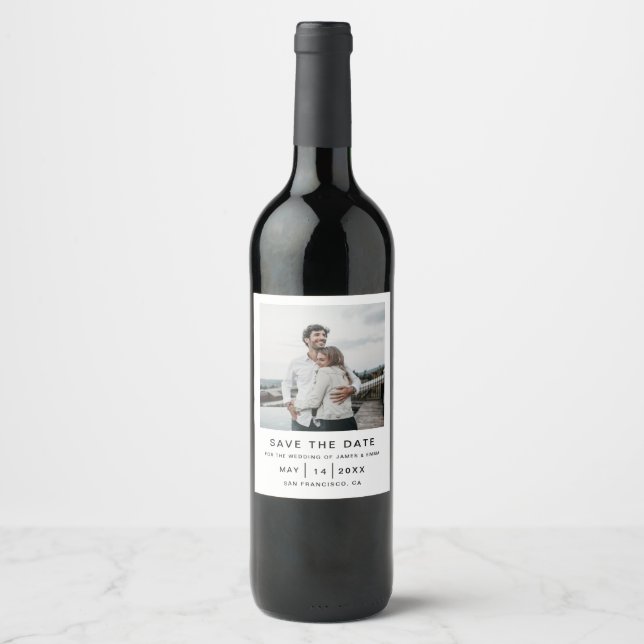 Elegant and Simple Modern Weeding Save The Date Wine Label (Front)