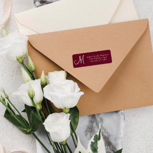 Elegant and Simple Red Marsala Monogram Address Return Address Label