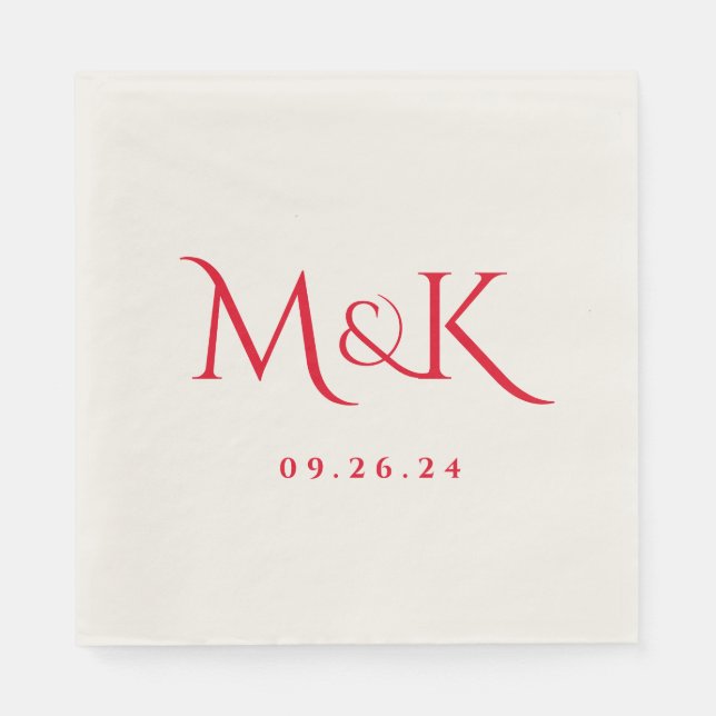 Elegant and Simple Red Wedding Monogram Napkin (Front)