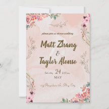 Elegant and simple wedding invitation with flowers