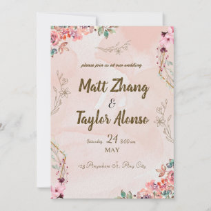 Elegant and simple wedding invitation with flowers