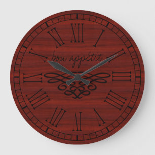 Elegant and Stylish Bon appetit Red Cherry Wood Large Clock