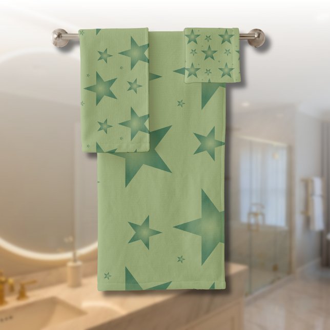 Elegant and Stylish Olive Stars on Sage Green Bath Towel Set (Creator Uploaded)