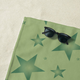 Elegant and Stylish Olive Stars on Sage Green Beach Towel
