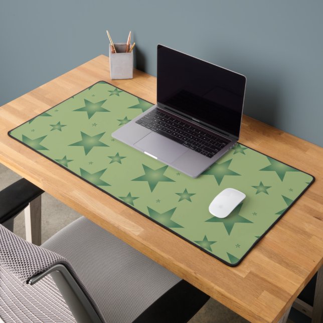 Elegant and Stylish Olive Stars on Sage Green Desk Mat (Office 2)