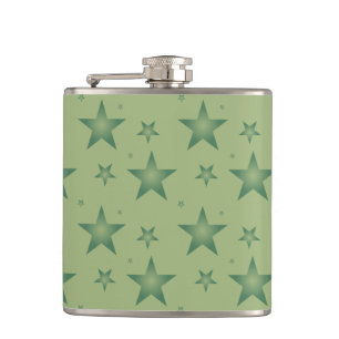 Elegant and Stylish Olive Stars on Sage Green Hip Flask