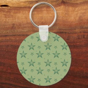 Elegant and Stylish Olive Stars on Sage Green Key Ring
