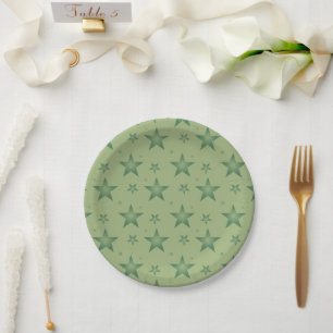 Elegant and Stylish Olive Stars on Sage Green Paper Plate