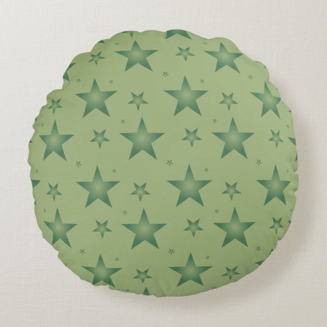 Elegant and Stylish Olive Stars on Sage Green Round Cushion (Front)
