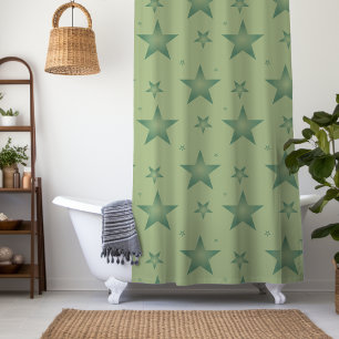 Elegant and Stylish Olive Stars on Sage Green Shower Curtain