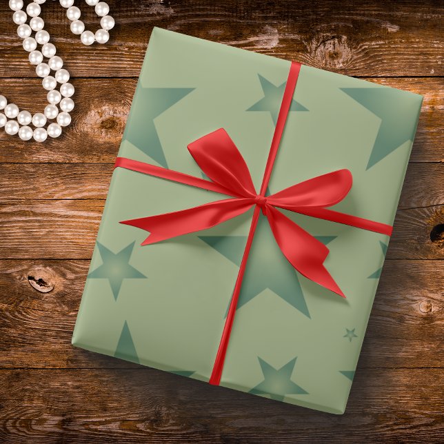 Elegant and Stylish Olive Stars on Sage Green Wrapping Paper (Creator Uploaded)
