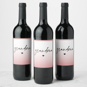 Elegant and Subtle Pink Grandma Script Gift Wine Label