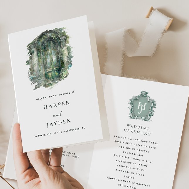 Elegant and Timeless Green Hues Wedding Program (Creator Uploaded)