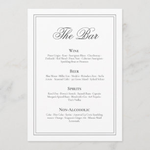 Elegant and Timeless Wedding Bar Menu