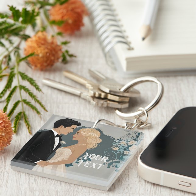Elegant and Timeless Wedding Invitation Design Key Ring (Front Right)