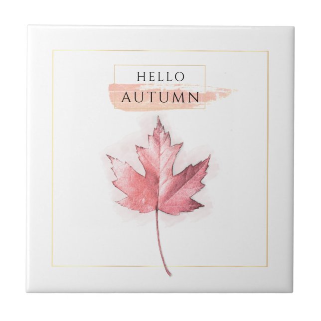 Elegant and Trendy Autumn Leaf Drawing Ceramic Tile (Front)