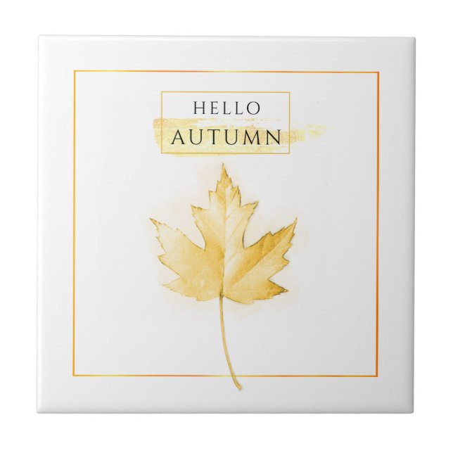 Elegant and Trendy Golden Autumn Leaf Drawing Ceramic Tile (Front)