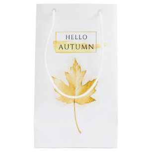 Elegant and Trendy Golden Autumn Leaf Drawing Small Gift Bag