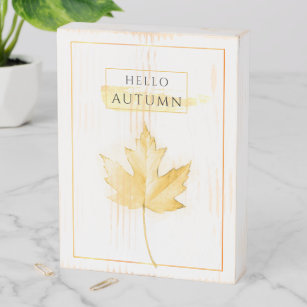 Elegant and Trendy Golden Autumn Leaf Drawing Wooden Box Sign