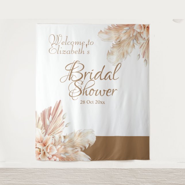 Elegant and trendy Pampas grass l White Brown Tapestry (Front)