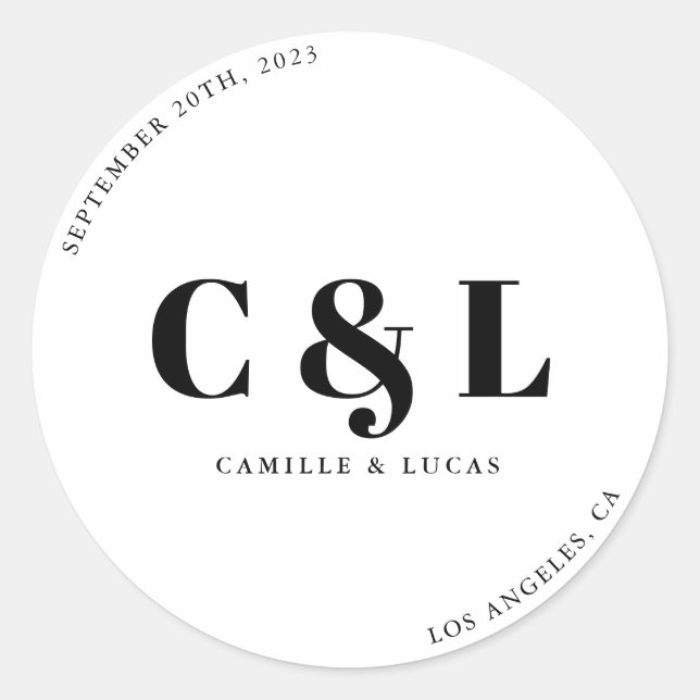 Elegant and trendy wedding  classic round sticker (Front)