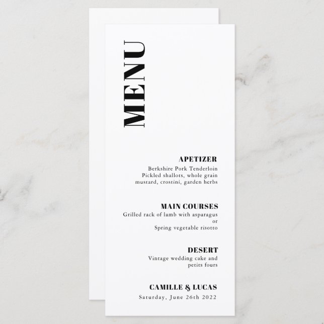 Elegant and Trendy Wedding Menu (Front/Back)