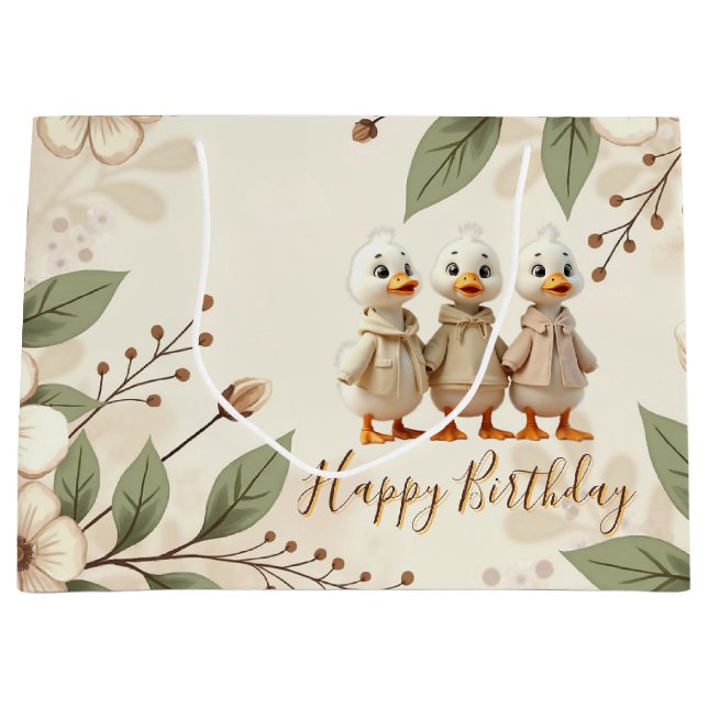 Elegant And Whimsy Floral And Ducks Large Gift Bag (Front)