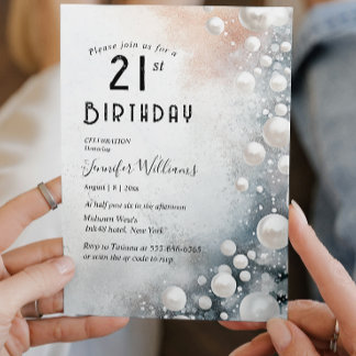 Elegant and White Pearls 21st birthday party Invitation