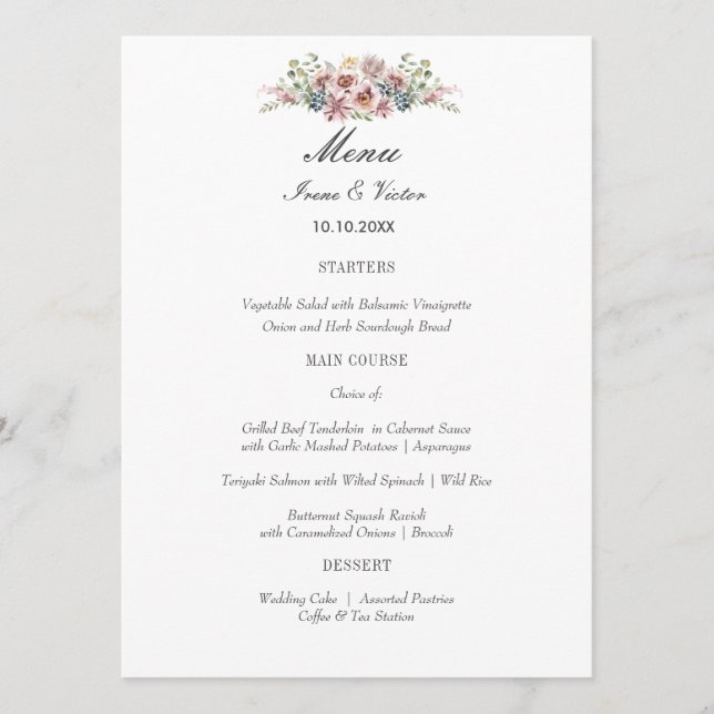 Elegant Anemone Blue Navy Wedding or Party Menu (Front)
