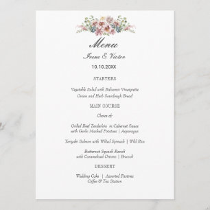 Elegant Anemone Dark grey Wedding or Party Menu
