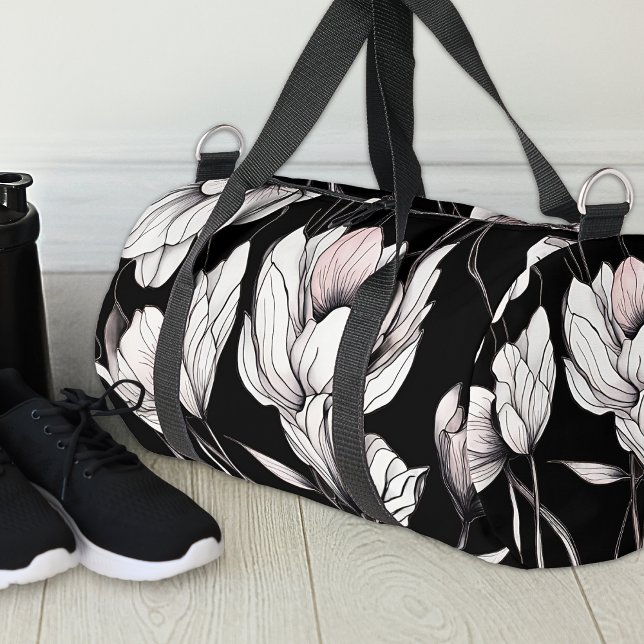 Elegant Anemone Floral Black Duffle Bag (Creator Uploaded)