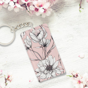 Elegant Anemone Floral Custom Name  Key Ring