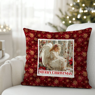 Elegant Angel Poinsettia Red Gold Best Christmas  Cushion