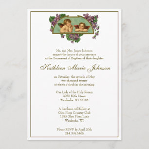 Elegant Angels Baptism Christening Floral Invitation