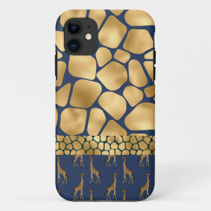 Elegant Animal Print Giraffe Gold Blue Glam iPhone 11 Case