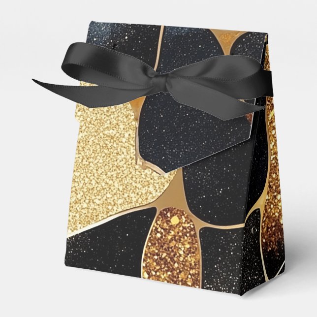Elegant Animal Print Gold and Black Glitter Look Favour Box (Front Side)