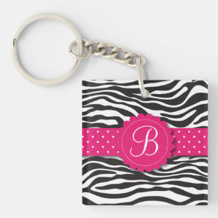 Elegant Animal Print Zebra Monogram Girly Pink Key Ring
