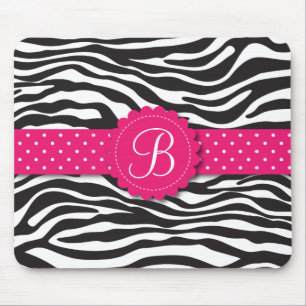 Elegant Animal Print Zebra Monogram Girly Pink Mouse Pad