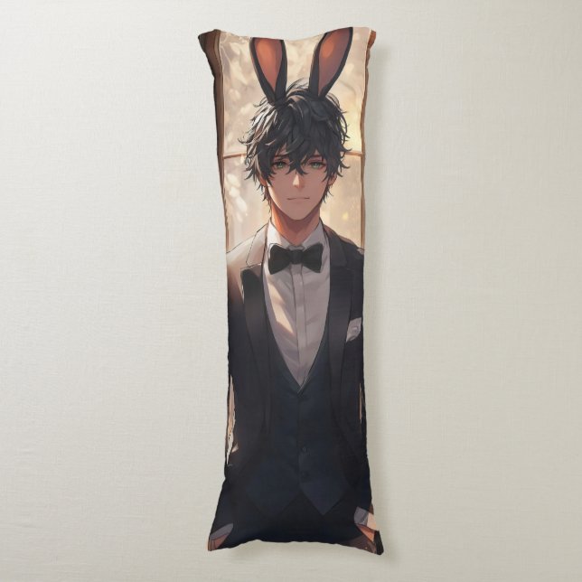 Elegant Anime Rabbit Man Body Cushion (Front Vertical)