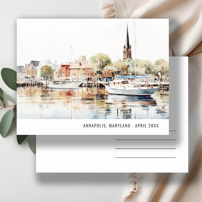 Elegant Annapolis Maryland Watercolor Travel Postcard (Creator Uploaded)