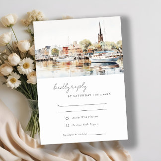 Elegant Annapolis Maryland Watercolor Wedding RSVP Card